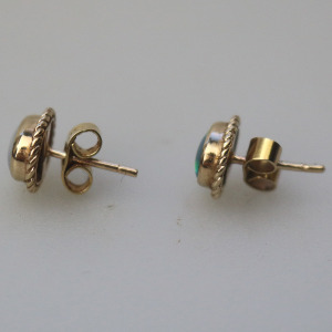 A pair of vintage 9ct gold and opal Earrings - boxed C.20thC