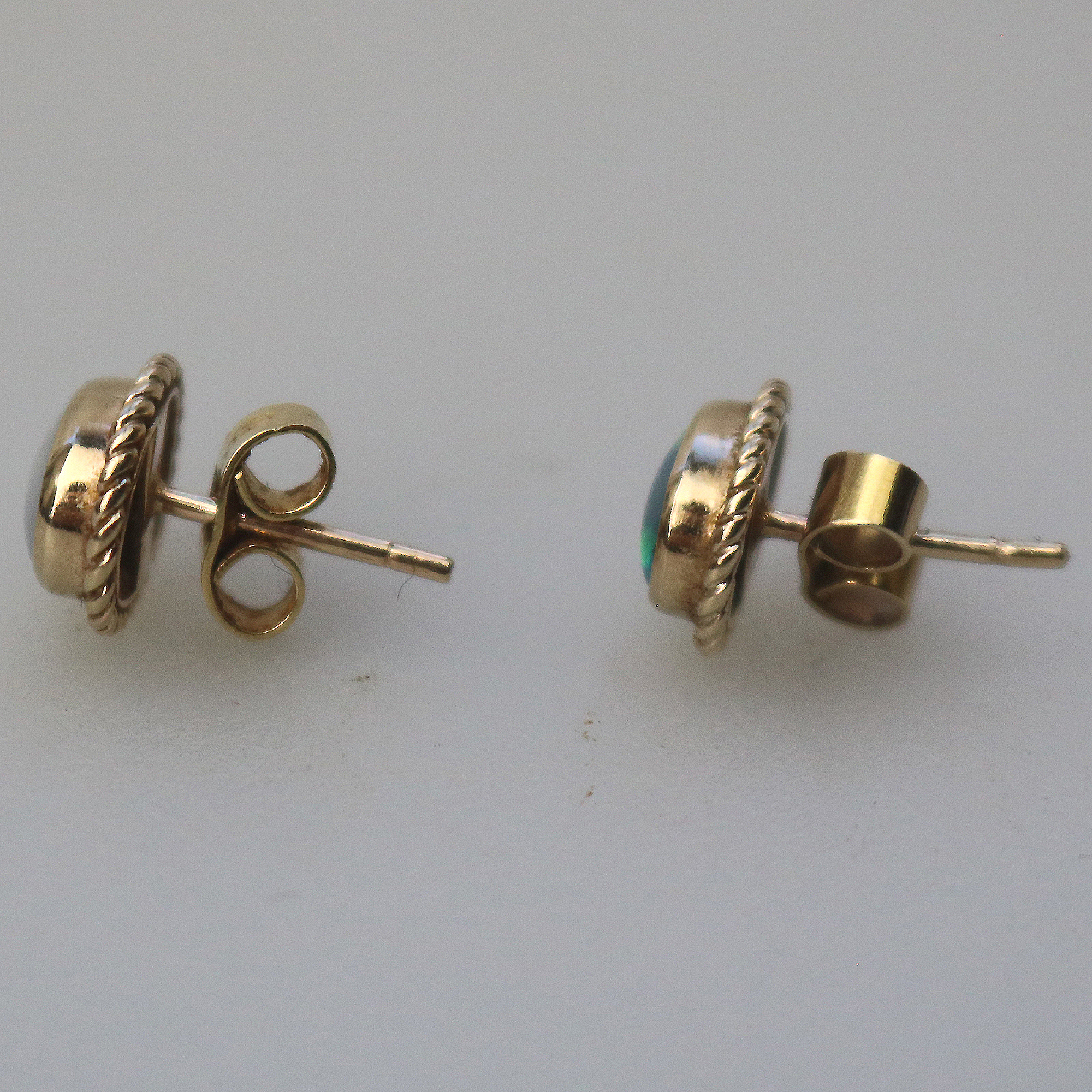 A pair of vintage 9ct gold and opal Earrings - boxed C.20thC