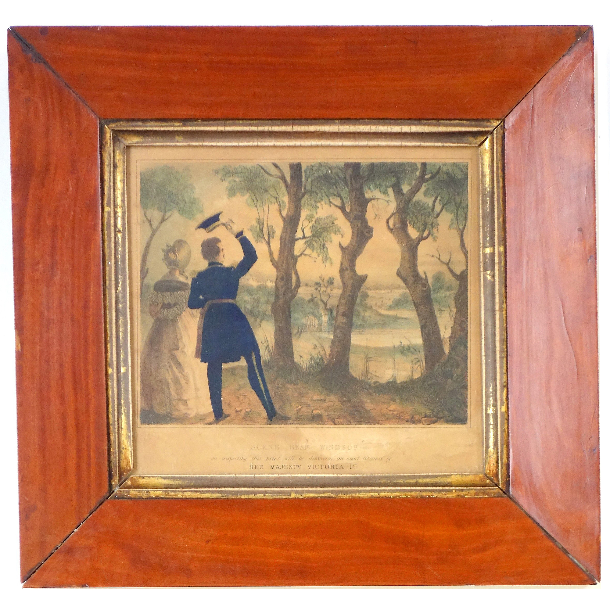 An extremely rare antique Victorian framed novelty Illusion Royalty Print C.19thC