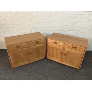 Pair Of Ercol Windsor Sideboard Cabinets In Light Finish.
