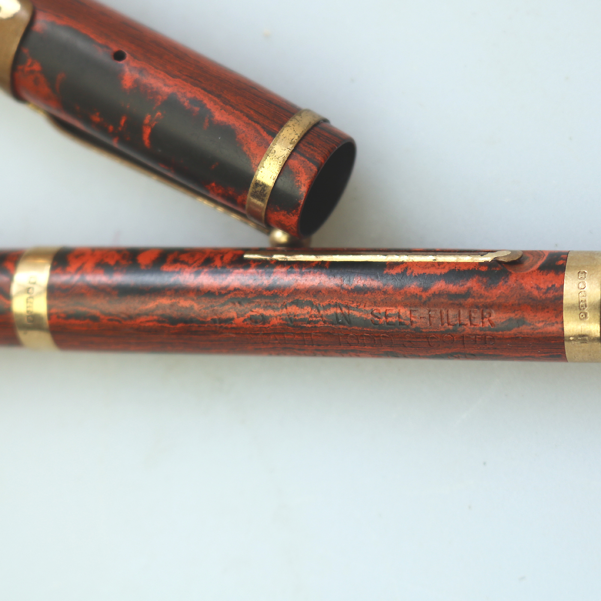 A good antique Swan Mabie & Todd Marbled Fountain Pen 9ct Gold & 14ct Nib C.1929