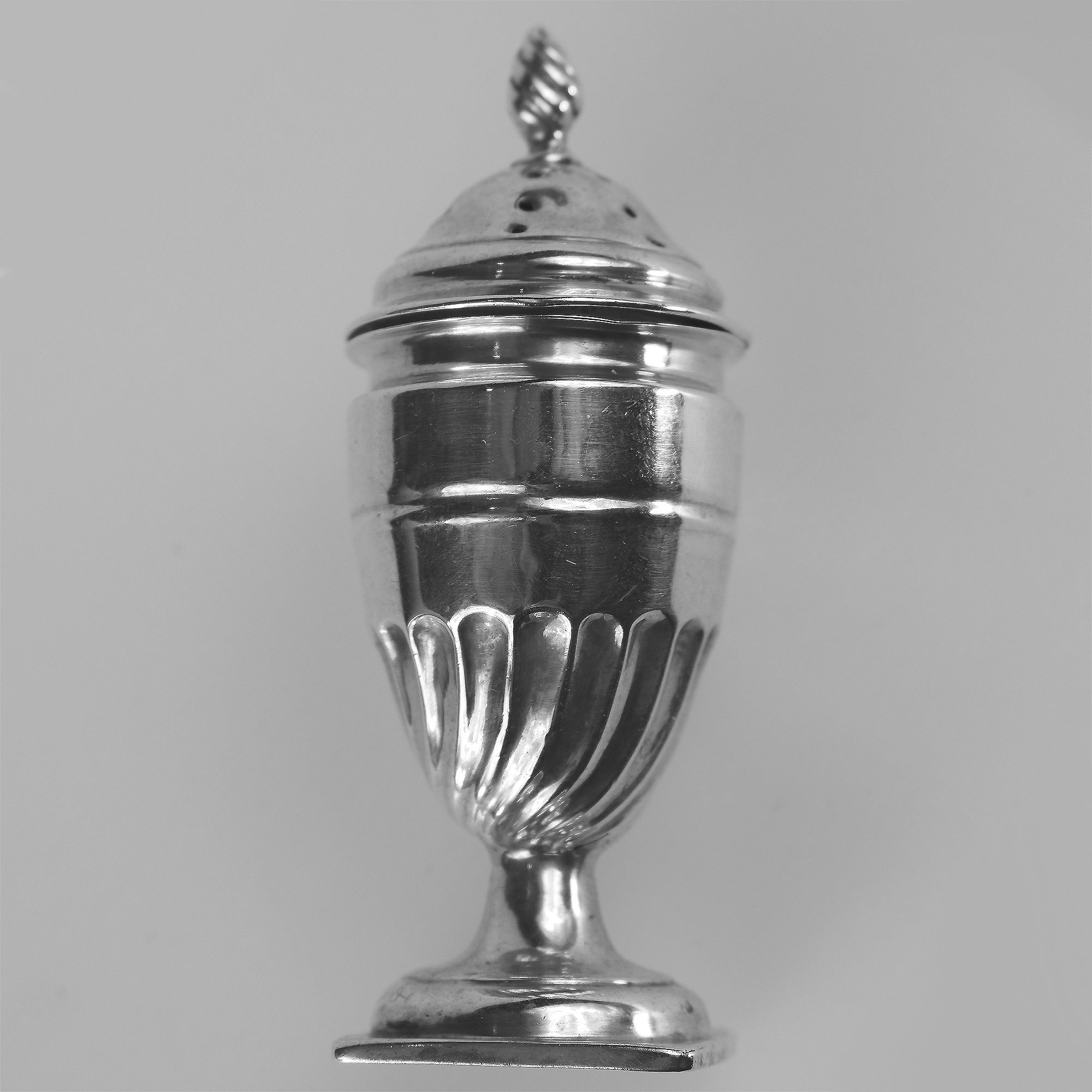 An antique Victorian English sterling solid silver pedestal Pepper Pot C.1896