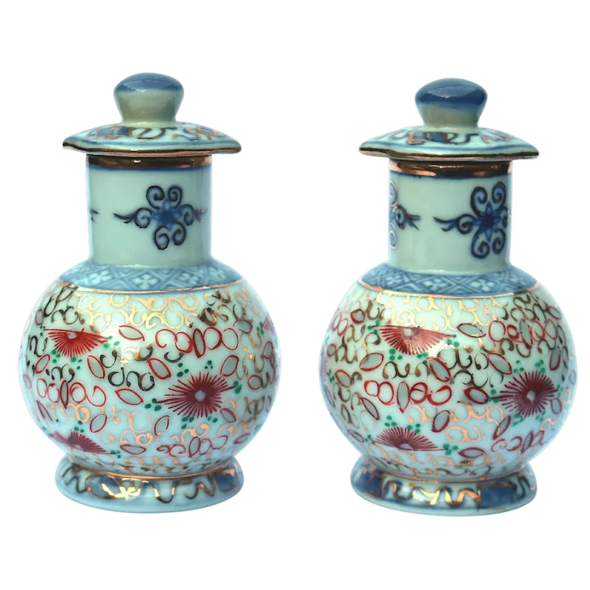An unusual pair of porcelain Scent Perfume Bottle with screw caps C.20thC