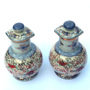 An unusual pair of porcelain Scent Perfume Bottle with screw caps C.20thC