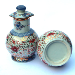 An unusual pair of porcelain Scent Perfume Bottle with screw caps C.20thC
