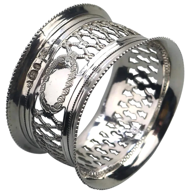 A top-quality antique English solid silver pierced Napkin Ring Sheffield C.1911