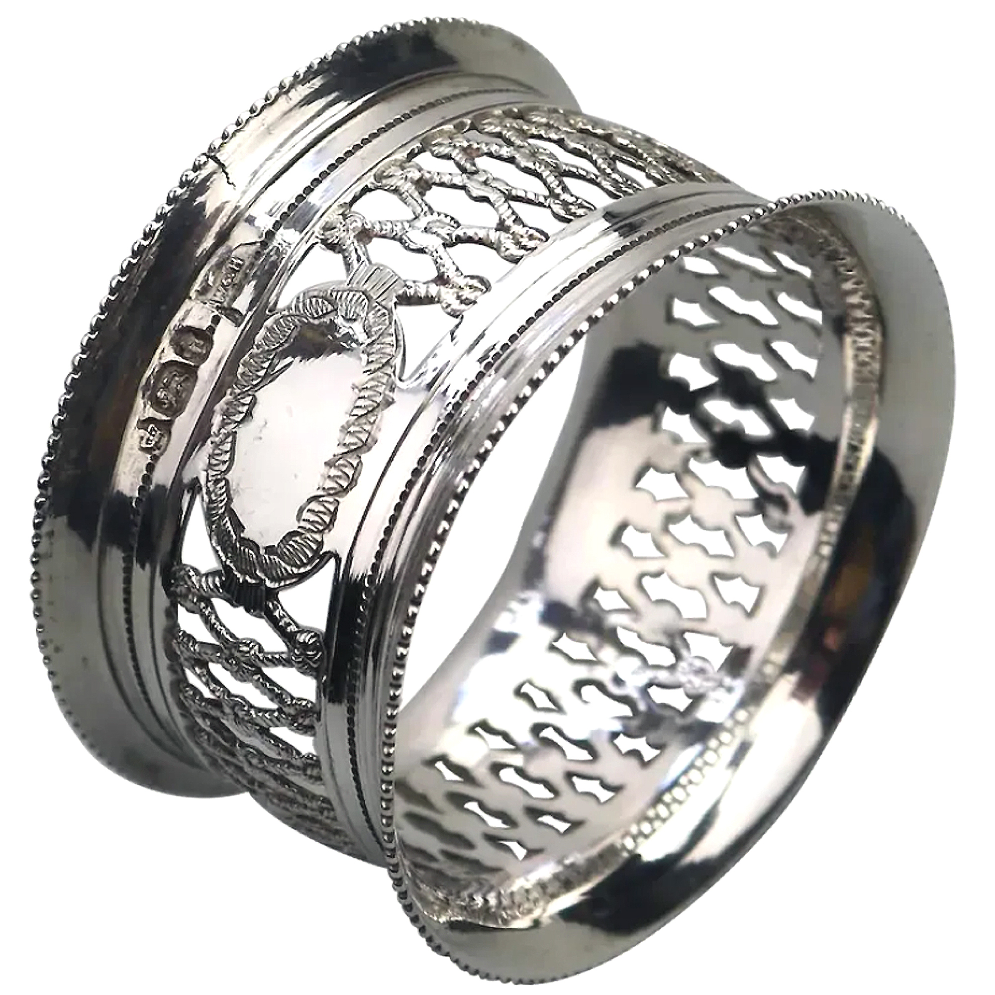 A top-quality antique English solid silver pierced Napkin Ring Sheffield C.1911