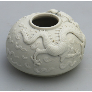 An extremely rare & fine antique Chinese Qing biscuit porcelain Brush Washer Ex. Wikramaratna Collection C.19th