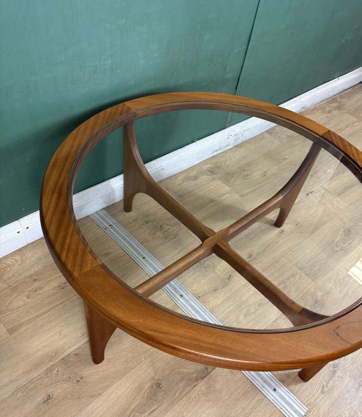Retro Vintage Mid Century Teak Glass Top Coffee Table By Stonehill -Courier
