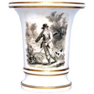 Unusual & scarce antique Regency Bat printed Huntsman porcelain Spill Vase C.early 19thC