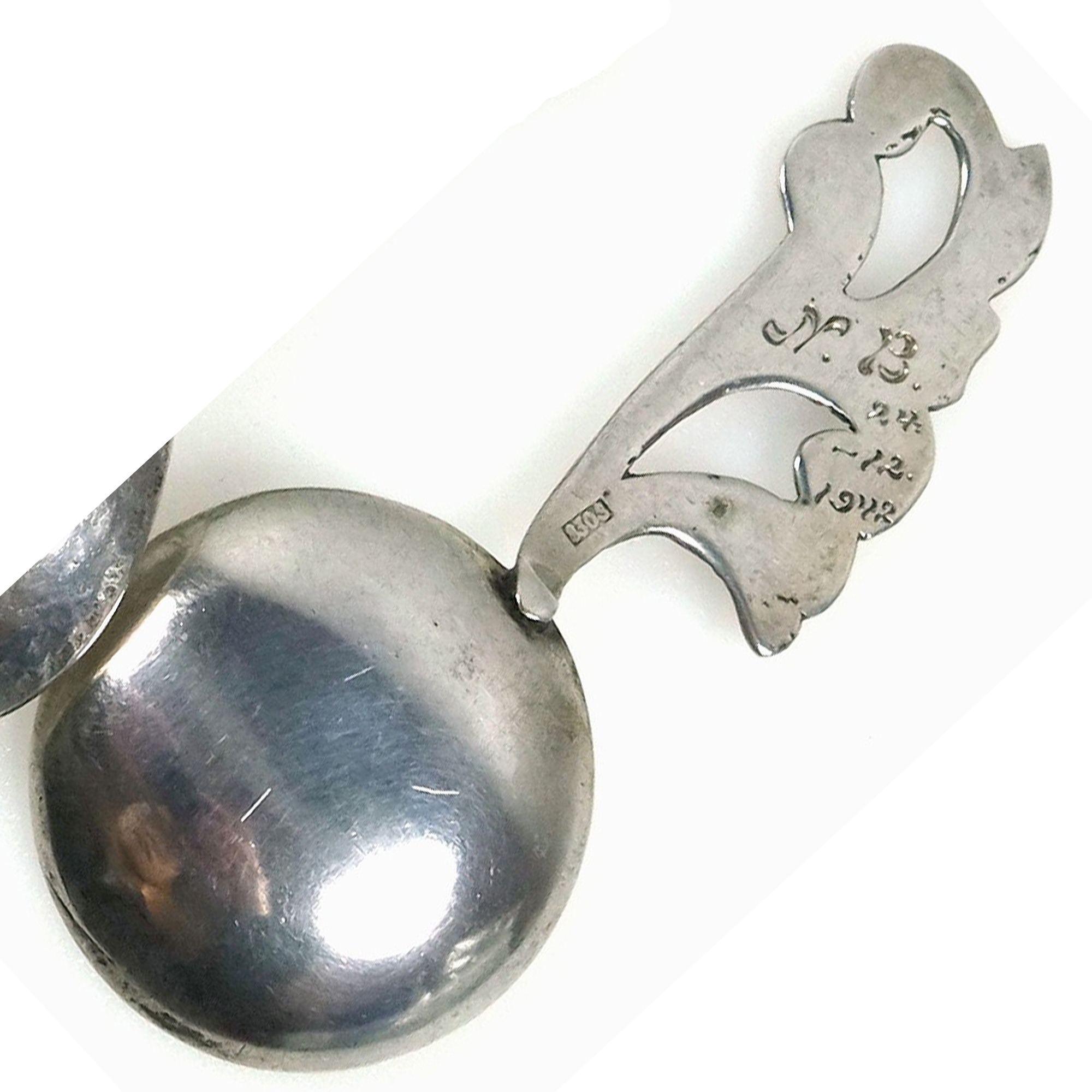 Art Nouveau design antique Scandinavian 830 solid silver cast Caddy Spoon 20g C.1940's