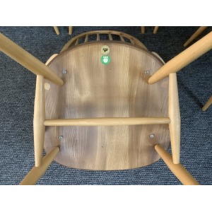 Set Of Six Ercol Windsor Quaker Back Dining Chairs In Light Finish.