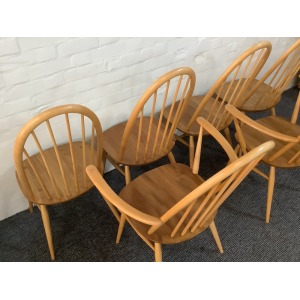 Set Of Six Ercol Windsor Quaker Back Dining Chairs In Light Finish.