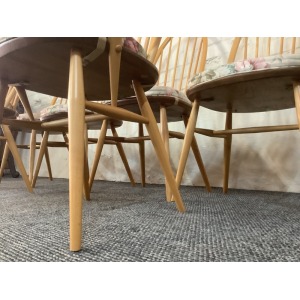 Set Of Six Ercol Windsor Quaker Back Dining Chairs In Light Finish.