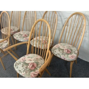 Set Of Six Ercol Windsor Quaker Back Dining Chairs In Light Finish.