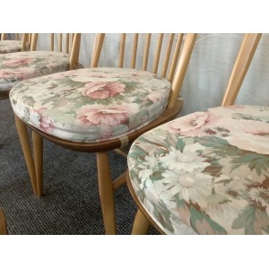 Set Of Six Ercol Windsor Quaker Back Dining Chairs In Light Finish.