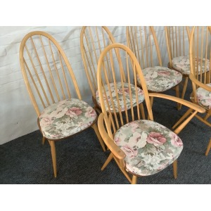 Set Of Six Ercol Windsor Quaker Back Dining Chairs In Light Finish.