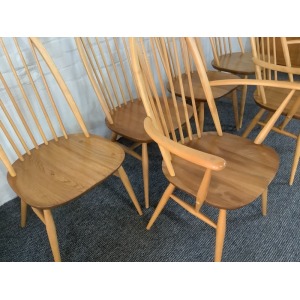 Set Of Six Ercol Windsor Quaker Back Dining Chairs In Light Finish.