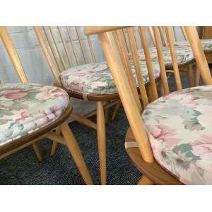 Set Of Six Ercol Windsor Quaker Back Dining Chairs In Light Finish.
