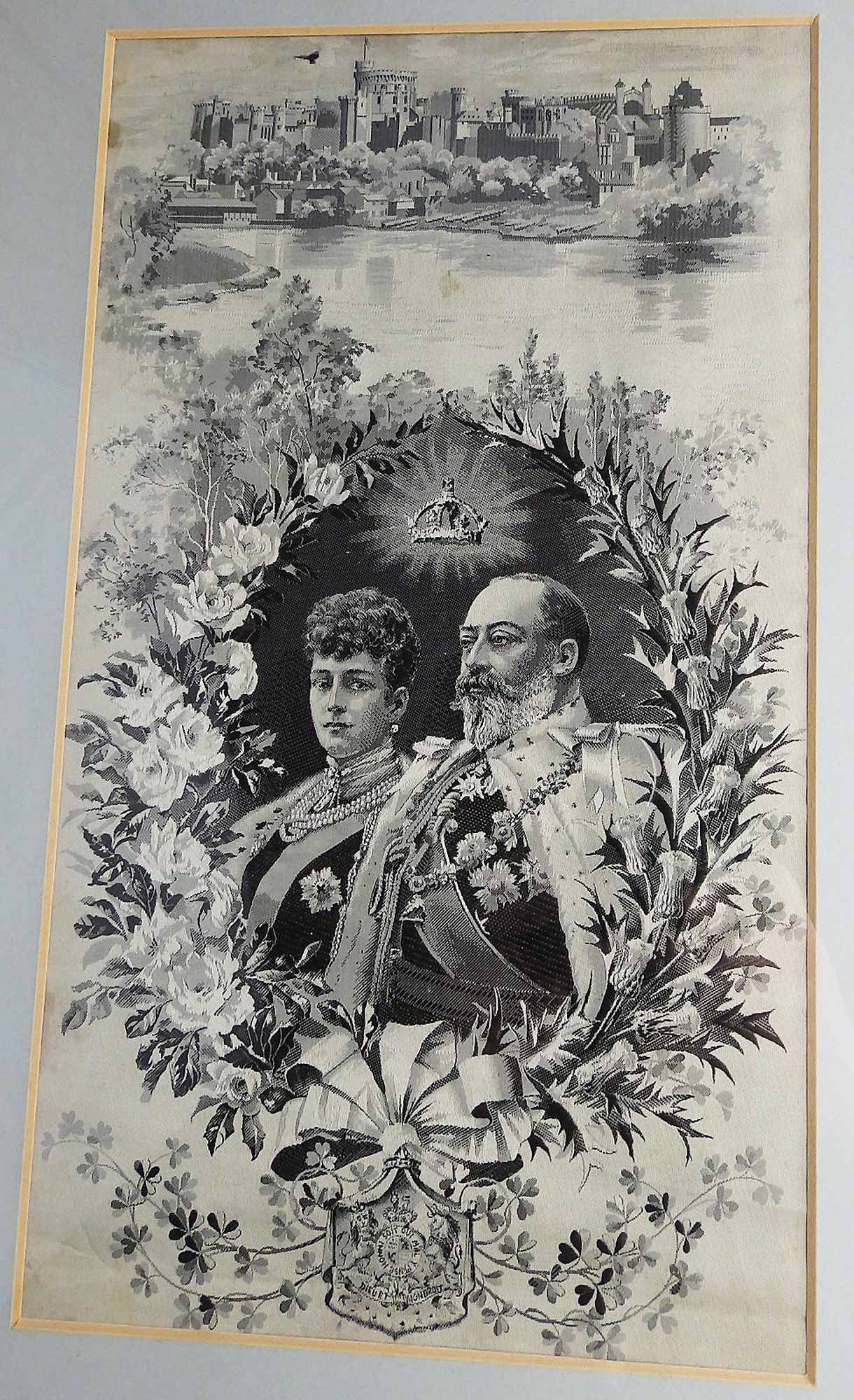 Antique embroidered Ducaruge & Barnola Royal Commemorative silk picture C.1902