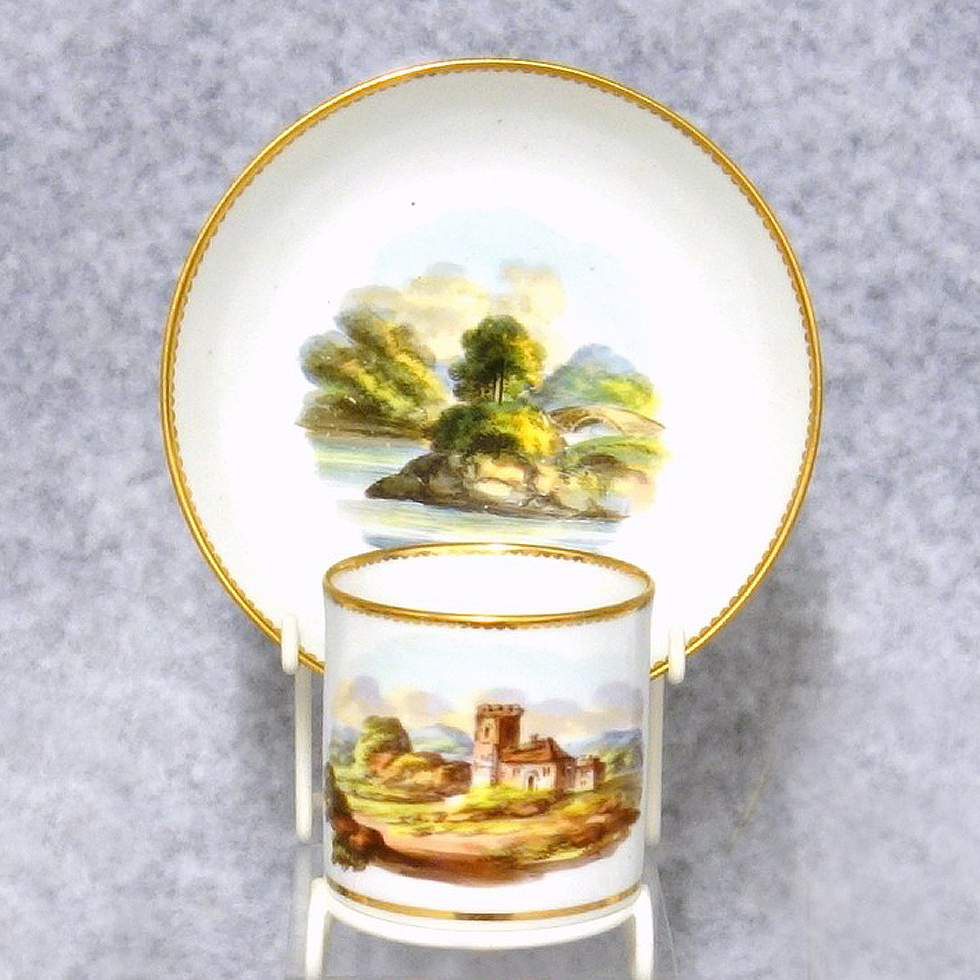 An antique Georgian Spode porcelain hand-painted Coffee Can & Saucer C.1812