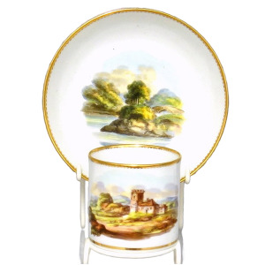An antique Georgian Spode porcelain hand-painted Coffee Can & Saucer C.1812