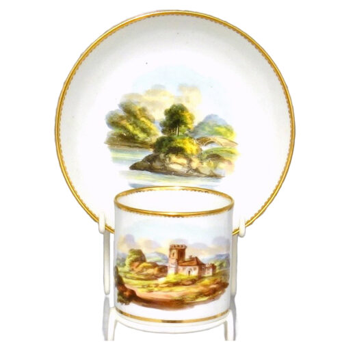 An antique Georgian Spode porcelain hand-painted Coffee Can & Saucer C.1812