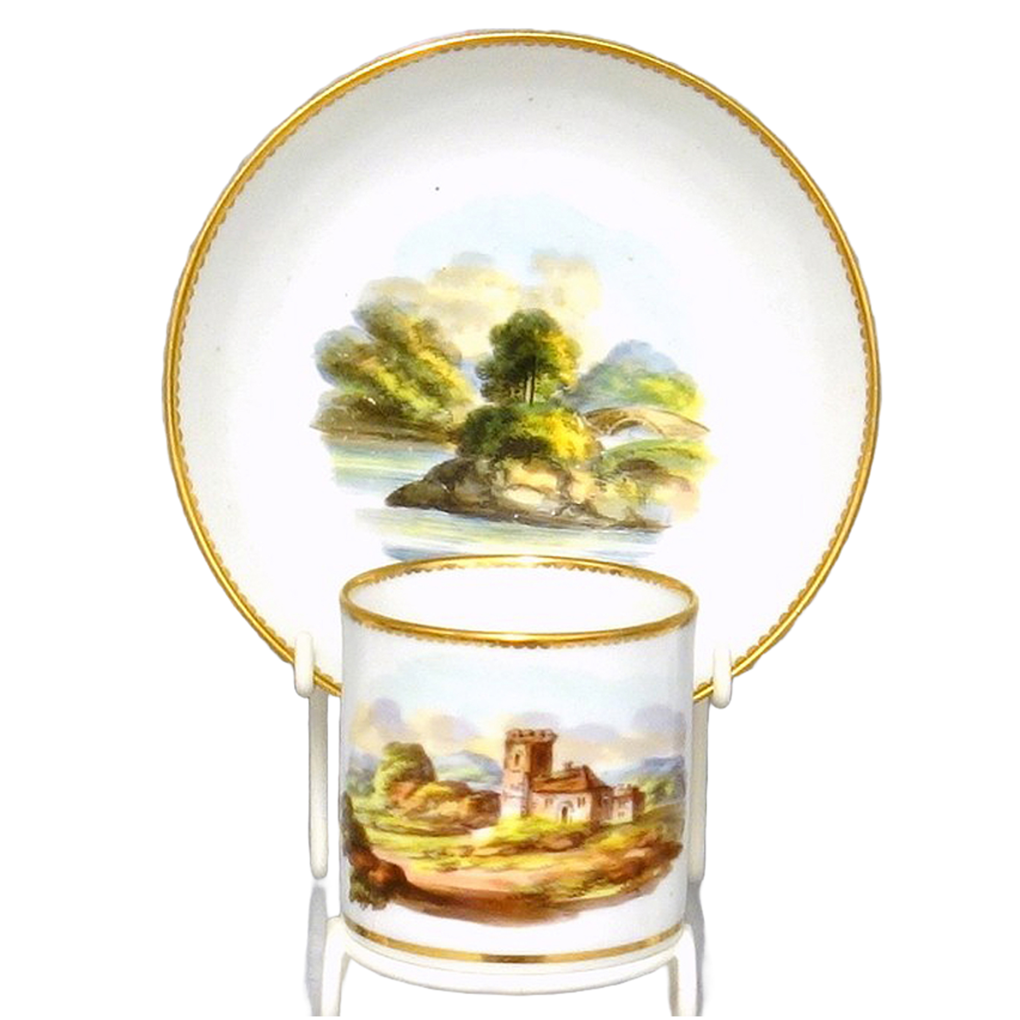 An antique Georgian Spode porcelain hand-painted Coffee Can & Saucer C.1812