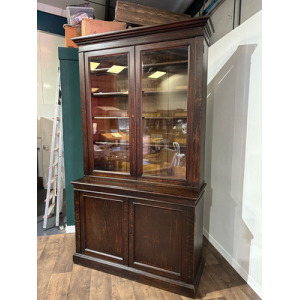Victorian Dark Stained Oak Two Door Bookcase