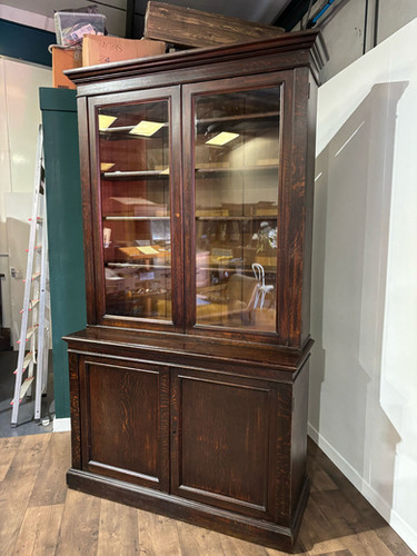 Victorian Dark Stained Oak Two Door Bookcase