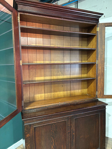 Victorian Dark Stained Oak Two Door Bookcase