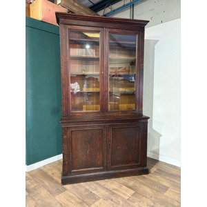 Victorian Dark Stained Oak Two Door Bookcase