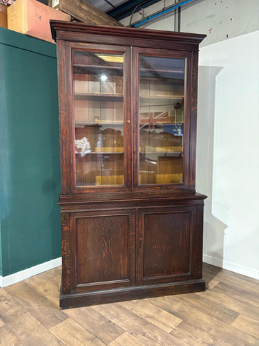 Victorian Dark Stained Oak Two Door Bookcase