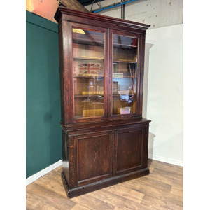 Victorian Dark Stained Oak Two Door Bookcase