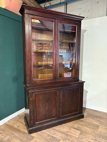 Victorian Dark Stained Oak Two Door Bookcase