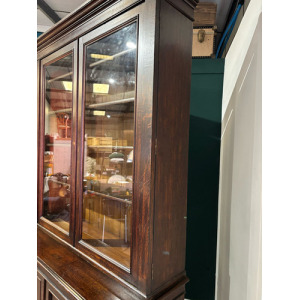 Victorian Dark Stained Oak Two Door Bookcase