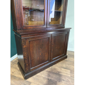Victorian Dark Stained Oak Two Door Bookcase