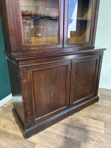 Victorian Dark Stained Oak Two Door Bookcase