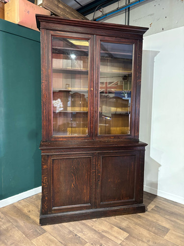 Victorian Dark Stained Oak Two Door Bookcase
