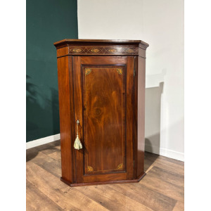 Victorian Mahogany Inlaid Corner Cupboard