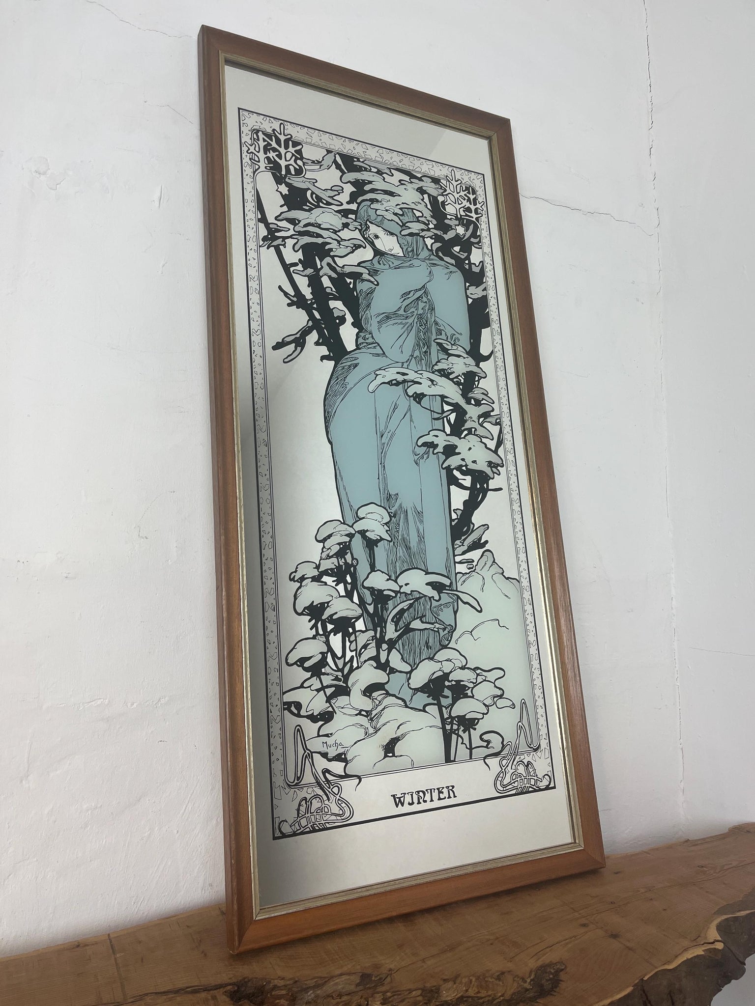 Vintage Mucha Winter Four Seasons Art Nouveau Mirror