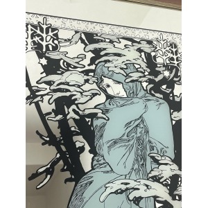 Vintage Mucha Winter Four Seasons Art Nouveau Mirror
