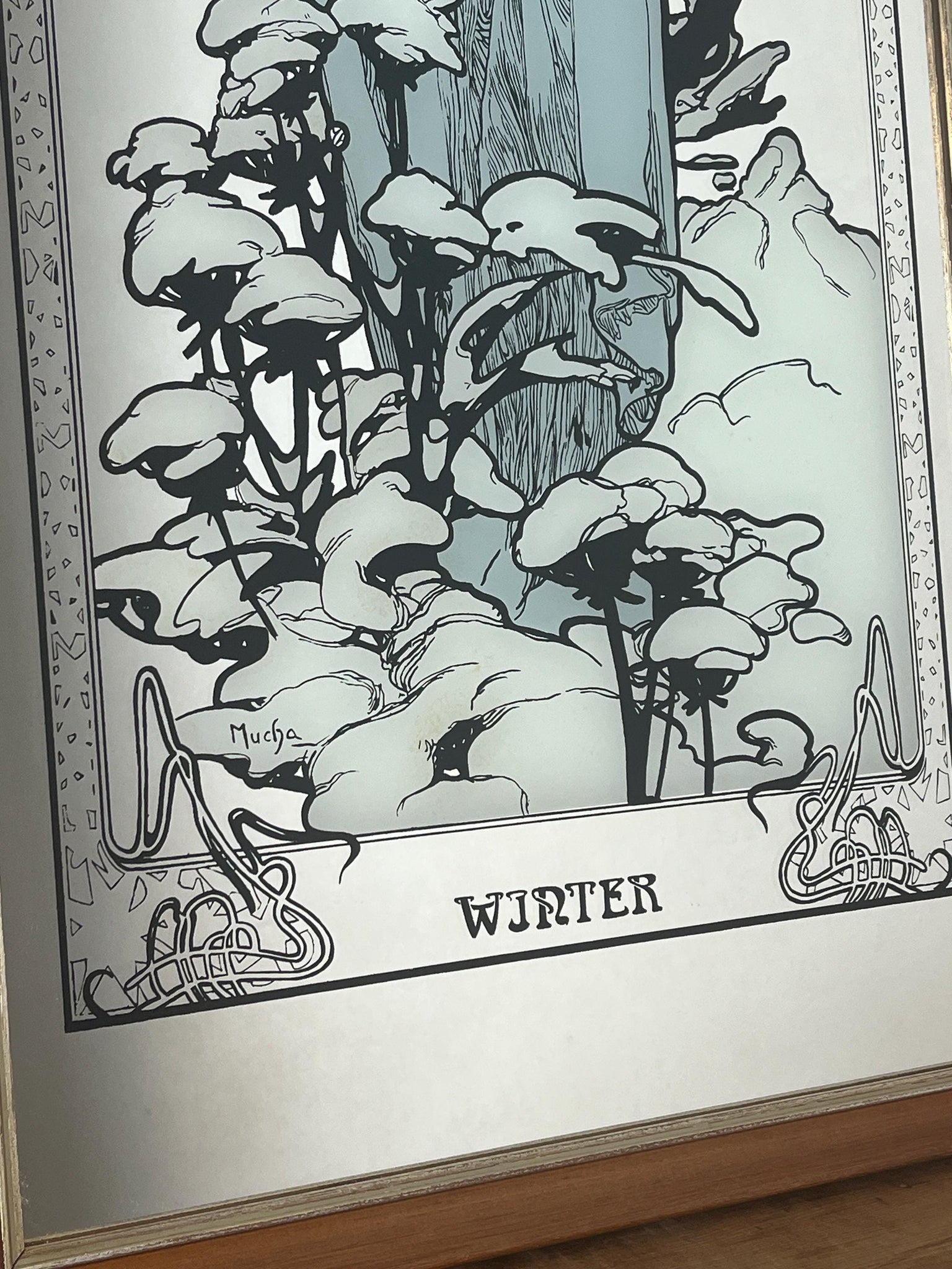 Vintage Mucha Winter Four Seasons Art Nouveau Mirror