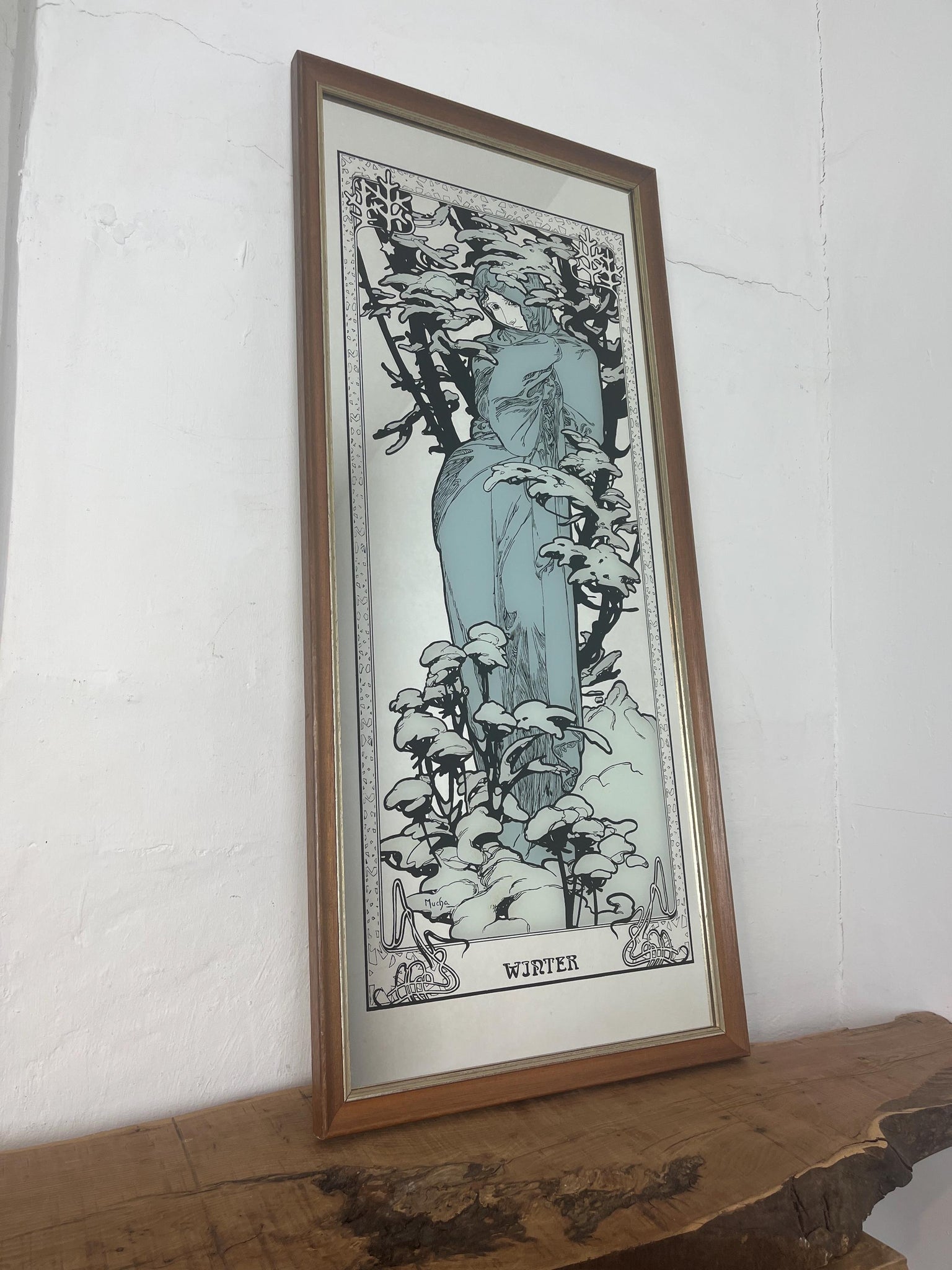 Vintage Mucha Winter Four Seasons Art Nouveau Mirror