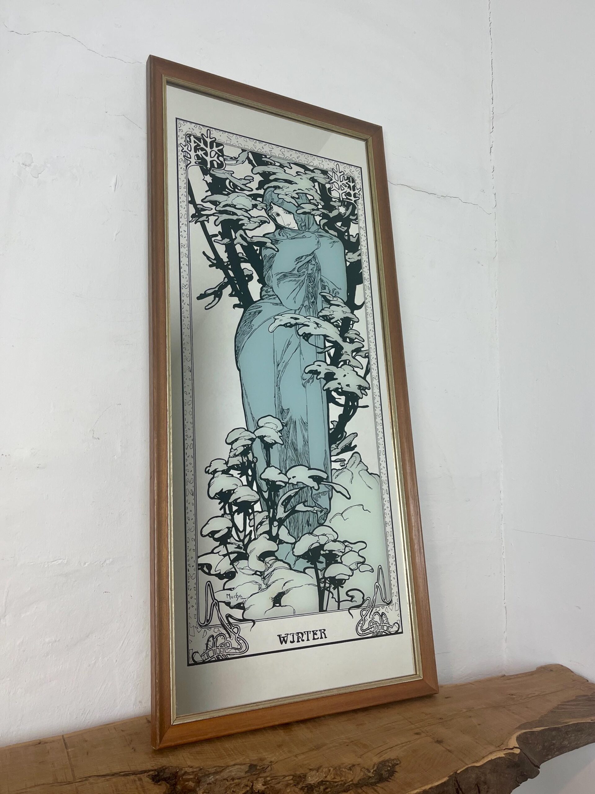 Vintage Mucha Winter Four Seasons Art Nouveau Mirror
