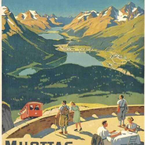 Vintage Travel Poster - Muottas Muragl, Swiss Ski Resort, 1937