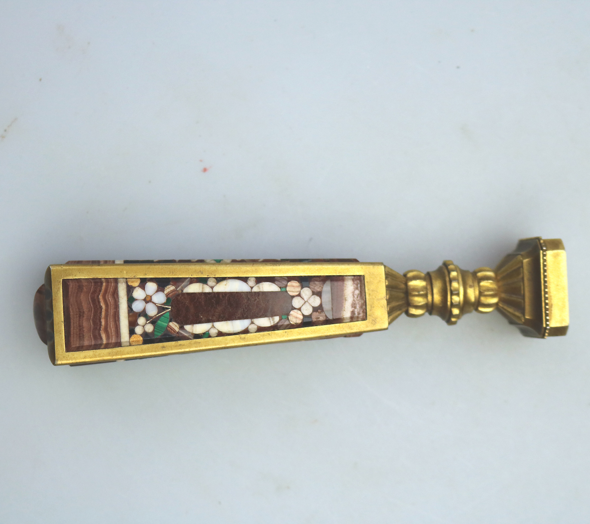 An extremely rare & fine, substantial antique inlaid hardstone Desk Seal C.19thC