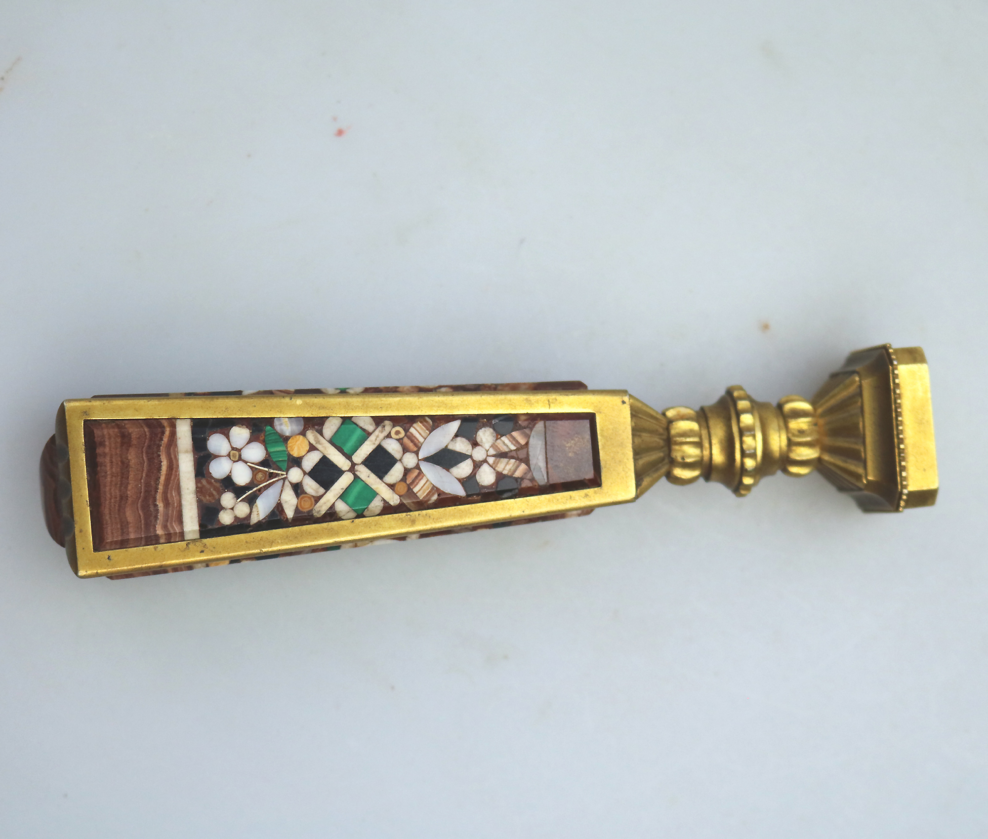 An extremely rare & fine, substantial antique inlaid hardstone Desk Seal C.19thC