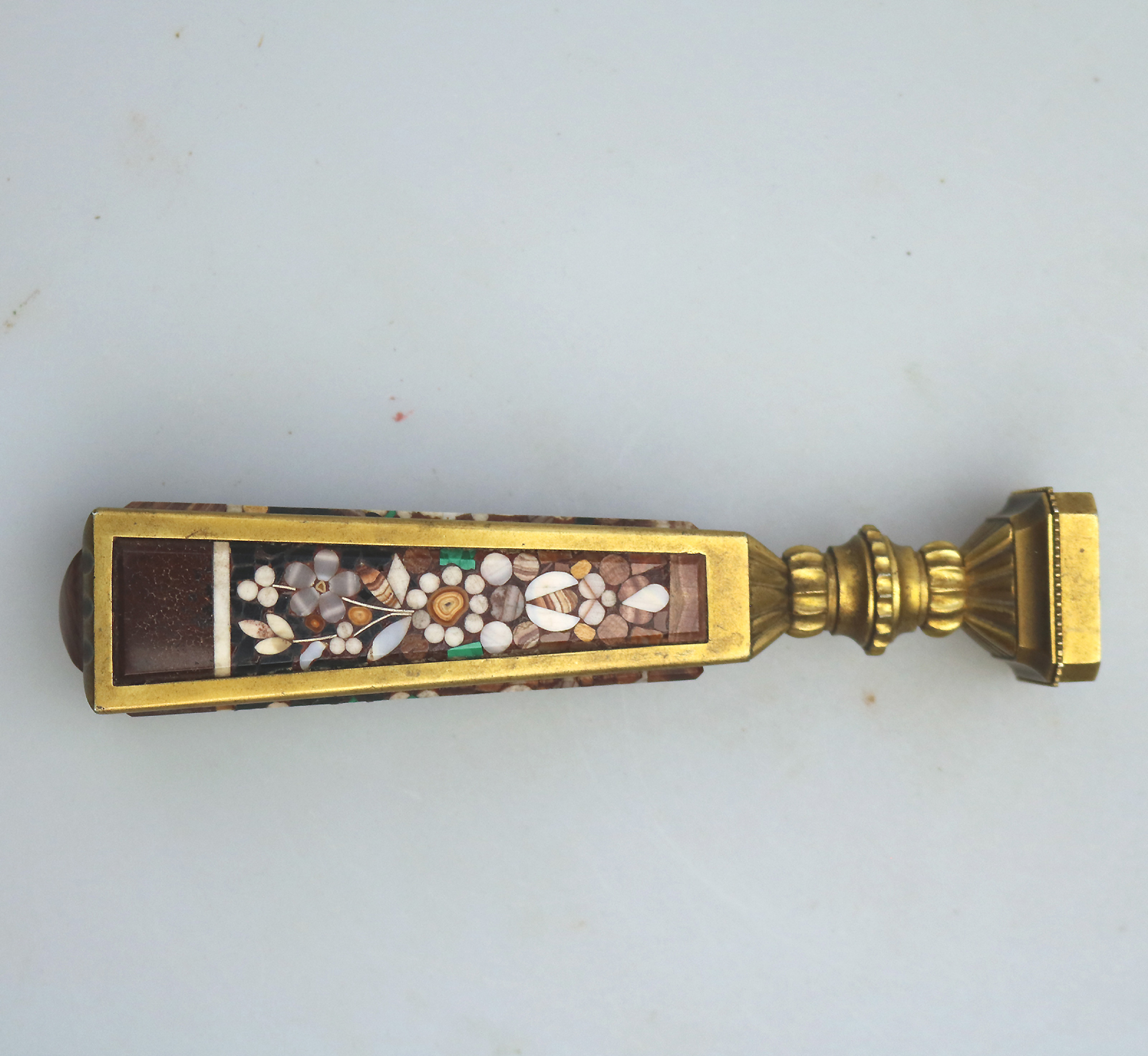 An extremely rare & fine, substantial antique inlaid hardstone Desk Seal C.19thC