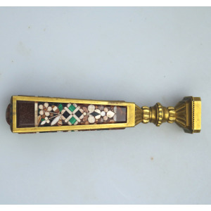 An extremely rare & fine, substantial antique inlaid hardstone Desk Seal C.19thC